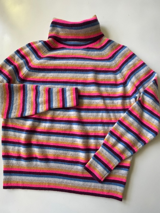 White + Warren Sweaters - White + Warren CASHMERE COLORFUL STRIPED TURTLENECK M‎